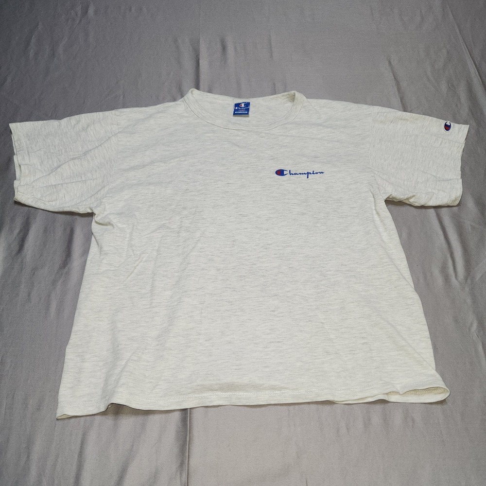 Vintage‎ Champion T Shirt Mens Large Gray Heather Script Logo Made in USA 90s